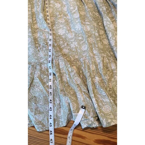 Beau & Ro Annika Dress Sz S Sage Floral Pintuck Ruffle Cottagecore Prairie Maxi - Picture 12 of 14